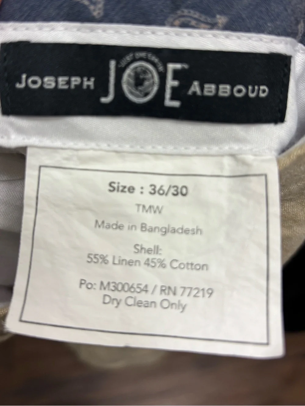 Joseph Abboud JOE Linen Cotton Pants Men's 36x30 Beige‎ Summer Trousers